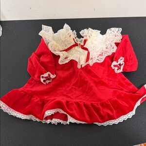Red Velvet Dress with Lace Trim vintage